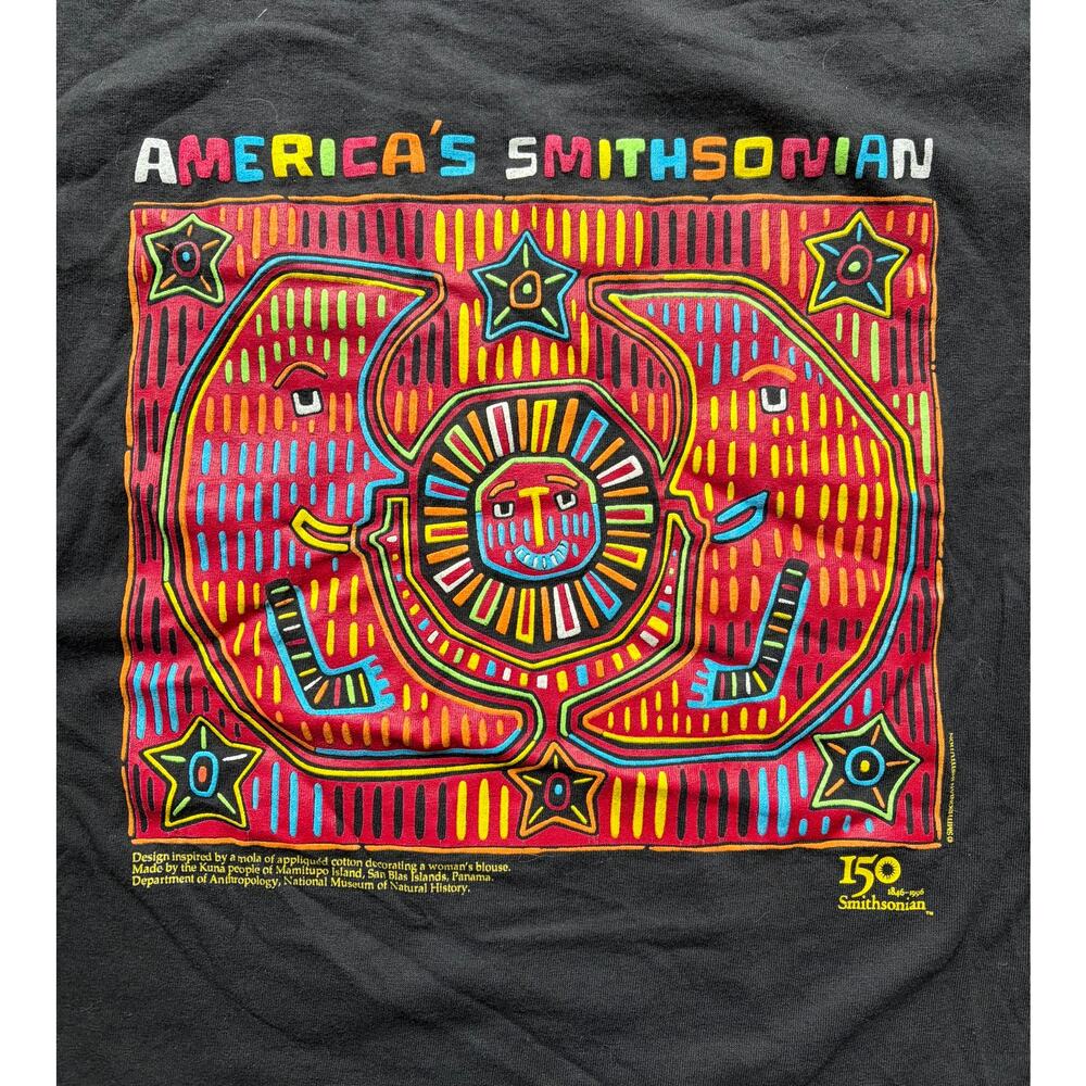 Vintage Smithsonian 150th Anniversary Graphic T Shirt Black Single L/XL - Picture 2 of 6